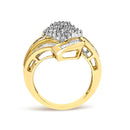14K Yellow Gold 1-1/3 Cttw Round and Baguette Diamond Bypass Cocktail Ring-5