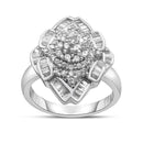 14K White Gold 7/8 Cttw Round and Baguette-Cut Diamond Cluster Ring (H-I Color, SI2-I1 Clarity) - Size 7-5