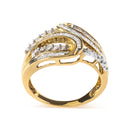10K Yellow Gold 1/2 Cttw Round and Baguette cut Diamond Open Space Bypass Ring (H-I Color, SI2-I1 Clarity) - Ring Size 7-6