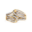 10K Yellow Gold 1/2 Cttw Round and Baguette cut Diamond Open Space Bypass Ring (H-I Color, SI2-I1 Clarity) - Ring Size 7-9