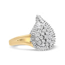 14K Yellow and White Gold 1.00 Cttw Round and Baguette-Cut Diamond Ballerina Cocktail Ring (H-I Color, SI2-I1 Clarity)-8