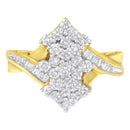 10K Yellow Gold Round And Baguette Cut Diamond Cluster Ring (1 1/10 Cttw, H-I Color, SI2-I1 Clarity) - Size 7-6