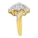 10K Yellow Gold Round And Baguette Cut Diamond Cluster Ring (1 1/10 Cttw, H-I Color, SI2-I1 Clarity) - Size 7-10
