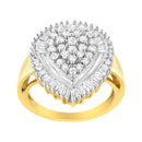 10K Yellow Gold 1.0 Cttw Round and Baguette Cut Diamond Oval Shaped Cluster Ring (I-J Color, I1-I2 Clarity) - Size 7-8