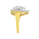 10K Yellow Gold 1.0 Cttw Round and Baguette Cut Diamond Oval Shaped Cluster Ring (I-J Color, I1-I2 Clarity) - Size 7-10