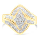 10K Yellow Gold Diamond Bypass Cluster Ring (1 Cttw, I-J Color, I2-I3 Clarity) - Size 7-8