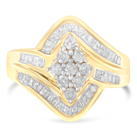 10K Yellow Gold Diamond Bypass Cluster Ring (1 Cttw, I-J Color, I2-I3 Clarity) - Size 7