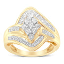 10K Yellow Gold Diamond Bypass Cluster Ring (1 Cttw, I-J Color, I2-I3 Clarity) - Size 7-9