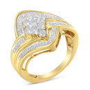 10K Yellow Gold over .925 Sterling Silver Diamond Bypass Cluster Ring (1 Cttw, I-J Color, I2-I3 Clarity) - Size 6-6
