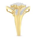 10K Yellow Gold over .925 Sterling Silver Diamond Bypass Cluster Ring (1 Cttw, I-J Color, I2-I3 Clarity) - Size 6-10