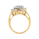 10K Yellow Gold 1 Cttw Round and Baguette Cut Diamond Ballerina Cluster Ring (H-I Color, SI2-I1 Clarity)-7