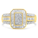 10K Yellow Gold Round and Baguette-Cut Diamond Cocktail Ring (1.0 Cttw, H-I Color, SI2-I1 Clarity) - Size 7-6