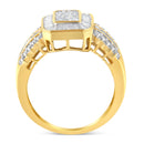 10K Yellow Gold Round and Baguette-Cut Diamond Cocktail Ring (1.0 Cttw, H-I Color, SI2-I1 Clarity) - Size 7-7