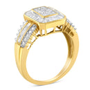 10K Yellow Gold Round and Baguette-Cut Diamond Cocktail Ring (1.0 Cttw, H-I Color, SI2-I1 Clarity) - Size 7-9