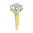 10K Yellow and White Gold 1/2 Cttw Diamond Marquise Shaped Cluster Split Shank Ring (H-I Color, SI2-I1 Clarity) - Size 7-8