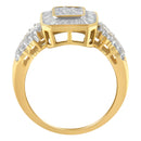 10K Yellow Gold Round and Baguette-Cut Diamond Cluster Ring (1.0 Cttw, I-J Color, SI1-SI2 Clarity) - Size 7-7
