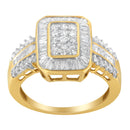 10K Yellow Gold Round and Baguette-Cut Diamond Cluster Ring (1.0 Cttw, I-J Color, SI1-SI2 Clarity) - Size 7-8