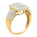 10K Yellow Gold Round and Baguette-Cut Diamond Cluster Ring (1.0 Cttw, I-J Color, SI1-SI2 Clarity) - Size 7-9