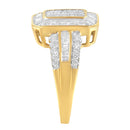 10K Yellow Gold Round and Baguette-Cut Diamond Cluster Ring (1.0 Cttw, I-J Color, SI1-SI2 Clarity) - Size 7-10