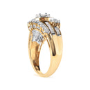 10K Yellow Gold 1 Cttw Round and Baguette cut Diamond Cluster Swirl Band Ring (H-I Color, I1-I2 Clarity) - Ring Size 7-8
