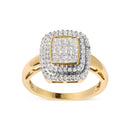 10K Yellow Gold 1/2 cttw Round and Princess Diamond Composite Head and Halo Ring (H-I Color, SI1-SI2 Clarity) - Ring Size 7-6