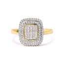 10K Yellow Gold 1/2 cttw Round and Princess Diamond Composite Head and Halo Ring (H-I Color, SI1-SI2 Clarity) - Ring Size 7-9
