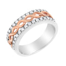 10K White and Rose Gold 1/3 Cttw Diamond Split Shank and Infinity Ribbon Band Ring (I-J Color, I1-I2 Clarity) - Size 6-8