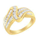 10K Yellow Gold 3/4 Cttw Channel Set Round and Baguette-cut Diamond Double Shank Bypass Ring (J-K Color, I1-I2 Clarity) - Size 6.75-6