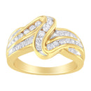 10K Yellow Gold 3/4 Cttw Channel Set Round and Baguette-cut Diamond Double Shank Bypass Ring (J-K Color, I1-I2 Clarity) - Size 6.75-7
