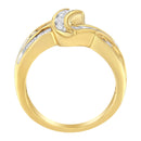 10K Yellow Gold 3/4 Cttw Channel Set Round and Baguette-cut Diamond Double Shank Bypass Ring (J-K Color, I1-I2 Clarity) - Size 6.75-8