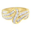 10K Yellow Gold 3/4 Cttw Channel Set Round and Baguette-cut Diamond Double Shank Bypass Ring (J-K Color, I1-I2 Clarity) - Size 6.75-9