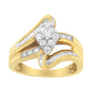 10K Yellow Gold 1/2 cttw Diamond Cluster Cocktail Ring (J-K Clarity, I1-I2 Color) - Size 7-7