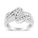 10K White Gold Ring 3/4 Cttw Round and Baguette-Cut Diamond Bypass Ring (H-I Color, I2-I3 Clarity) - Size 6-5
