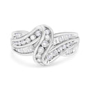 10K White Gold Ring 3/4 Cttw Round and Baguette-Cut Diamond Bypass Ring (H-I Color, I2-I3 Clarity) - Size 6-6
