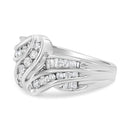 10K White Gold Ring 3/4 Cttw Round and Baguette-Cut Diamond Bypass Ring (H-I Color, I2-I3 Clarity) - Size 6-7