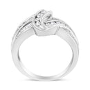10K White Gold Ring 3/4 Cttw Round and Baguette-Cut Diamond Bypass Ring (H-I Color, I2-I3 Clarity) - Size 6-8