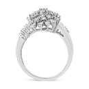 10K White Gold 1/2 Cttw Round and Baguette-Cut "S" Shaped Bypass Cocktail Ring (I-J Color, I1-I2 Clarity) - Size 7-9