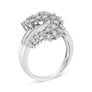 10K White Gold 1/2 Cttw Round and Baguette-Cut "S" Shaped Bypass Cocktail Ring (I-J Color, I1-I2 Clarity) - Size 7-10