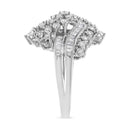 10K White Gold 1/2 Cttw Round and Baguette-Cut "S" Shaped Bypass Cocktail Ring (I-J Color, I1-I2 Clarity) - Size 7-11