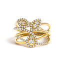 10K Yellow Gold 1/2 Cttw Diamond Crossover 3 Leaf Floral Cocktail Ring Band (H-I Color, SI1-SI2 Clarity)  - Size 7-1
