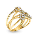 10K Yellow Gold 1/2 Cttw Diamond Crossover 3 Leaf Floral Cocktail Ring Band (H-I Color, SI1-SI2 Clarity)  - Size 7-3