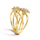 10K Yellow Gold 1/2 Cttw Diamond Crossover 3 Leaf Floral Cocktail Ring Band (H-I Color, SI1-SI2 Clarity)  - Size 7-4