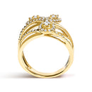 10K Yellow Gold 1/2 Cttw Diamond Crossover 3 Leaf Floral Cocktail Ring Band (H-I Color, SI1-SI2 Clarity)  - Size 7-5