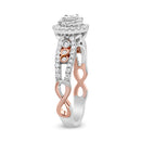 14K Rose Gold Plated .925 Sterling Silver 3/8 Cttw Round Diamond Double Frame Cross-Over Split Shank Engagement Ring (I-J Color, I2-I3 Clarity) - Size 7-7
