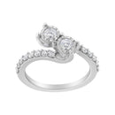 10K White Gold Two-Stone Miracle-Set Diamond Bypass Ring (1 Cttw, H-I Color, I1-I2 Clarity) - Size 6-7
