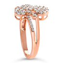 14K Rose Gold Plated .925 Sterling Silver 1/2 Cttw Diamond Scatter Composite Bypass Ring (I-J Color, I1-I2 Clarity) - Size 7-4