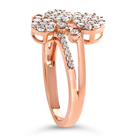 14K Rose Gold Plated .925 Sterling Silver 1/2 Cttw Diamond Scatter Composite Bypass Ring (I-J Color, I1-I2 Clarity) - Size 7