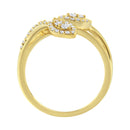 10K Yellow Gold 1/2 Cttw Round-Cut Diamond Layered Crossover Triple Leaf Bypass Ring (I-J Color, I1-I2 Clarity) - Size 7-9