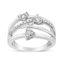 .925 Sterling Silver 1/5 Cttw Miracle-Set Diamond Heart Cross-Over Bypass Ring (I-J Color, I2-I3 Clarity) - Size 7-6
