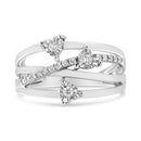 .925 Sterling Silver 1/5 Cttw Miracle-Set Diamond Heart Cross-Over Bypass Ring (I-J Color, I2-I3 Clarity) - Size 7-7